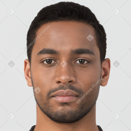 Neutral black young-adult male with short  brown hair and brown eyes