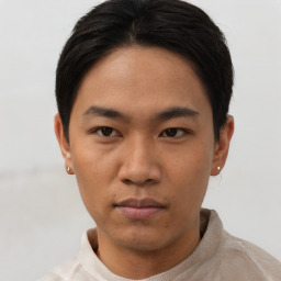 Neutral asian young-adult male with short  black hair and brown eyes