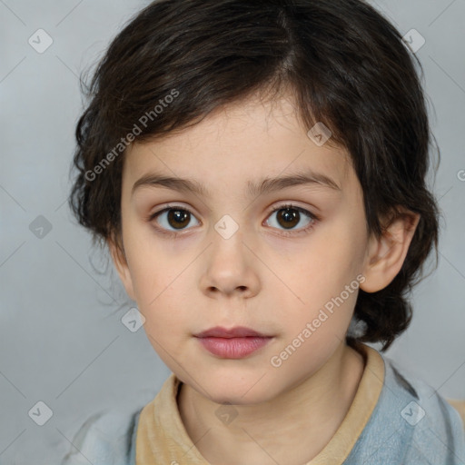 Neutral white child female with medium  brown hair and brown eyes