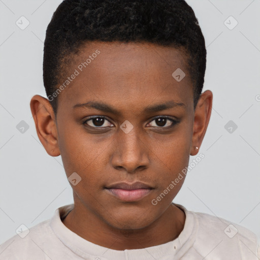 Neutral black young-adult female with short  brown hair and brown eyes