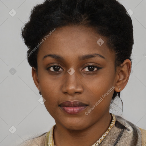 Neutral black young-adult female with short  brown hair and brown eyes