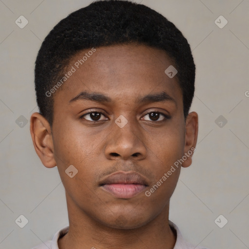 Neutral black young-adult male with short  brown hair and brown eyes