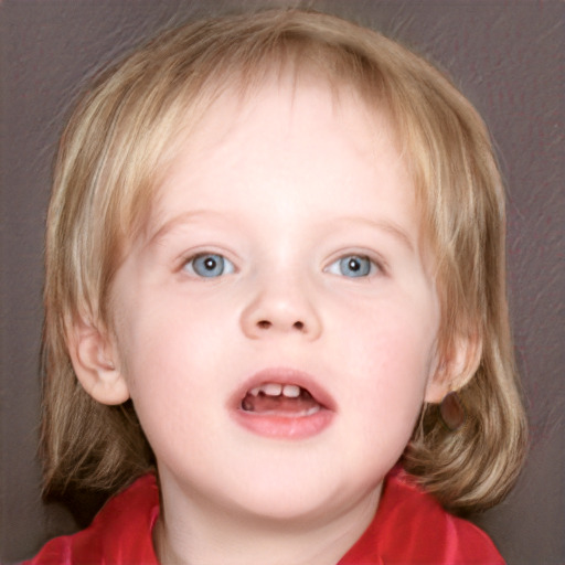 Neutral white child female with medium  brown hair and blue eyes