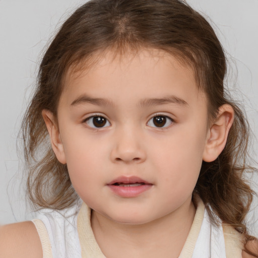 Neutral white child female with medium  brown hair and brown eyes