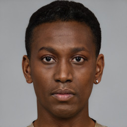 Neutral black young-adult male with short  brown hair and brown eyes