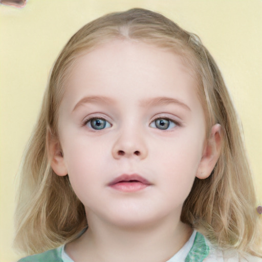 Neutral white child female with medium  brown hair and grey eyes