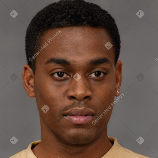 Neutral black young-adult male with short  brown hair and brown eyes