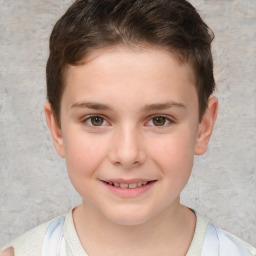 Joyful white child female with short  brown hair and brown eyes