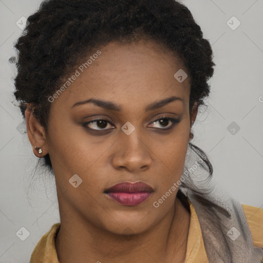 Neutral black young-adult female with short  brown hair and brown eyes