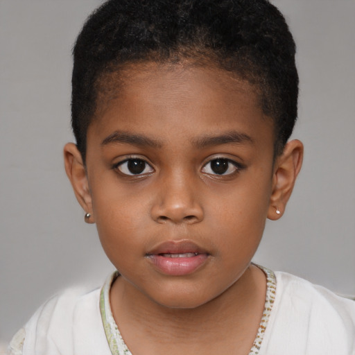 Neutral black child female with short  brown hair and brown eyes