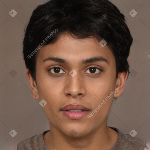 Neutral asian young-adult male with short  brown hair and brown eyes