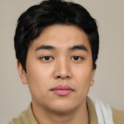 Neutral asian young-adult male with short  brown hair and brown eyes