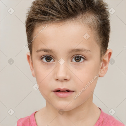 Neutral white child male with short  brown hair and brown eyes