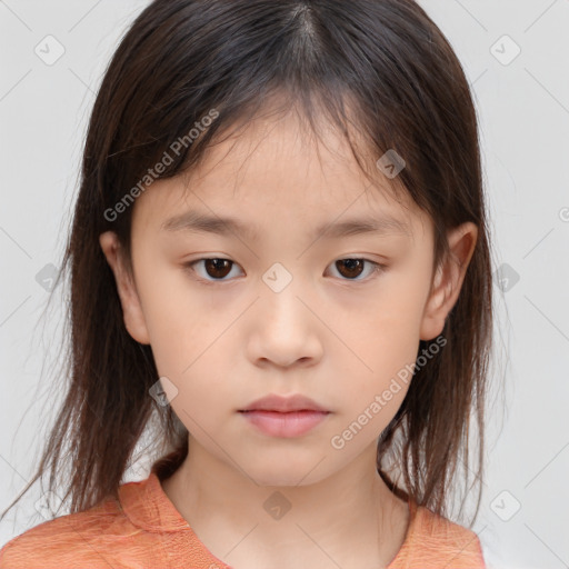 Neutral white child female with medium  brown hair and brown eyes