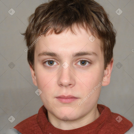 Neutral white young-adult male with short  brown hair and grey eyes