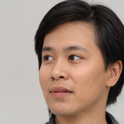 Neutral asian young-adult male with medium  black hair and brown eyes
