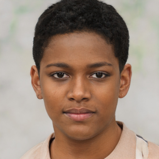 Neutral black child female with short  brown hair and brown eyes