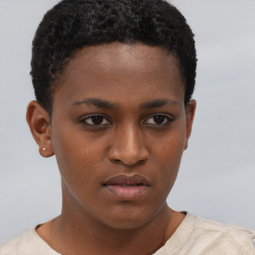 Neutral black young-adult female with short  brown hair and brown eyes