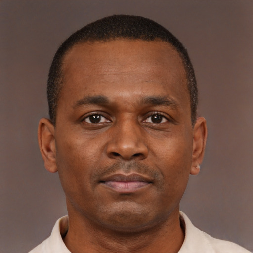 Neutral black young-adult male with short  brown hair and brown eyes