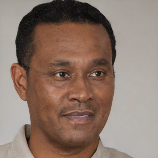 Neutral black adult male with short  brown hair and brown eyes
