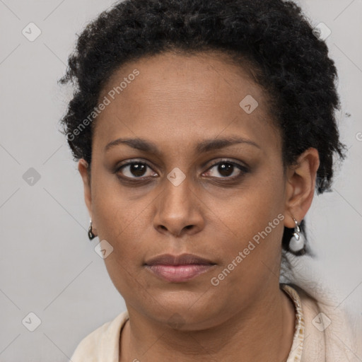 Neutral black young-adult female with short  brown hair and brown eyes