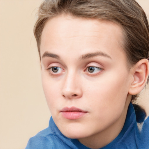 Neutral white child female with short  brown hair and blue eyes