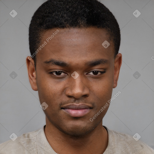 Neutral black young-adult male with short  brown hair and brown eyes