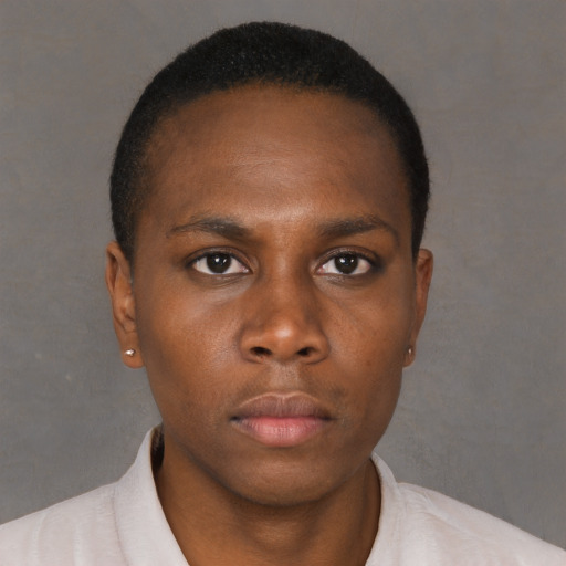 Neutral black young-adult male with short  brown hair and brown eyes