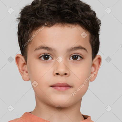 Neutral white child male with short  brown hair and brown eyes