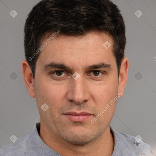 Neutral white adult male with short  brown hair and brown eyes