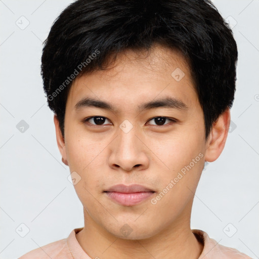 Neutral asian young-adult male with short  brown hair and brown eyes
