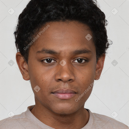 Neutral black young-adult male with short  brown hair and brown eyes