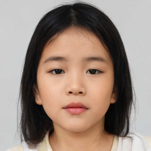 Neutral asian child female with medium  brown hair and brown eyes