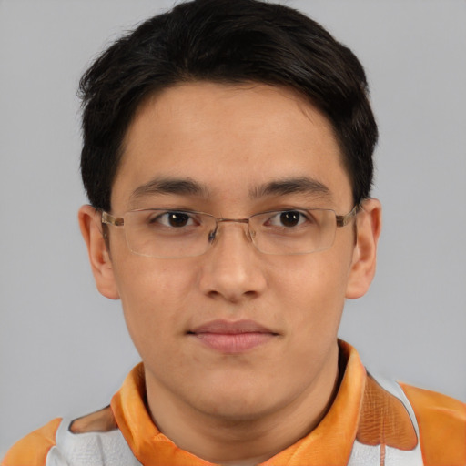 Neutral asian young-adult male with short  brown hair and brown eyes