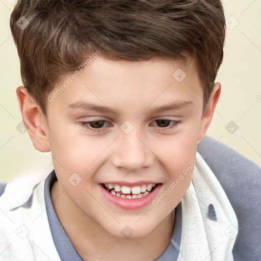 Joyful white child male with short  brown hair and brown eyes