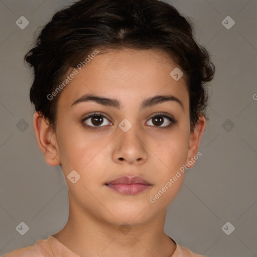 Neutral white young-adult female with short  brown hair and brown eyes