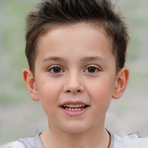 Joyful white child male with short  brown hair and brown eyes