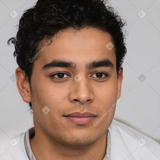 Neutral latino young-adult male with short  brown hair and brown eyes