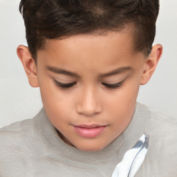 Joyful white child female with short  brown hair and brown eyes