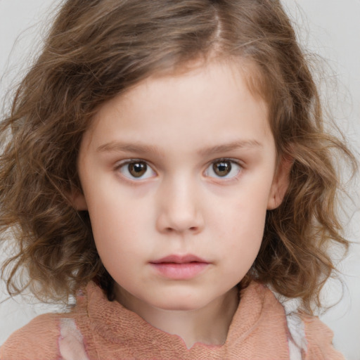 Neutral white child female with medium  brown hair and grey eyes