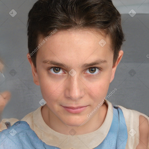 Neutral white young-adult female with short  brown hair and brown eyes