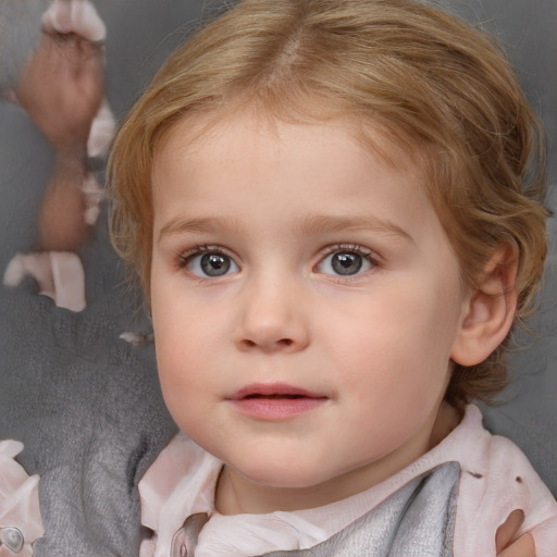 Neutral white child female with medium  brown hair and grey eyes