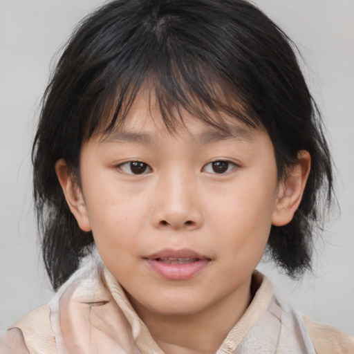 Neutral asian child female with medium  brown hair and brown eyes