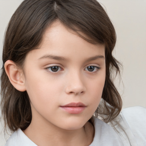 Neutral white child female with medium  brown hair and brown eyes