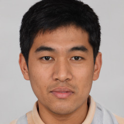 Neutral asian young-adult male with short  black hair and brown eyes