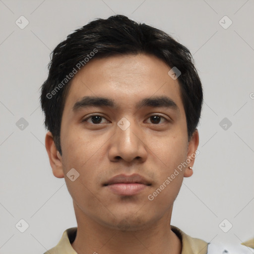 Neutral asian young-adult male with short  black hair and brown eyes