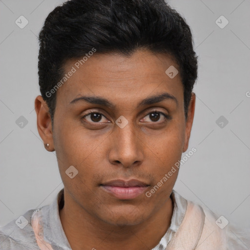 Neutral black young-adult male with short  brown hair and brown eyes