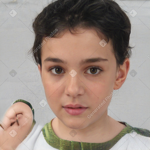 Neutral white child female with short  brown hair and brown eyes