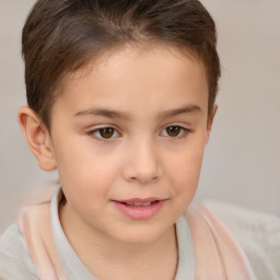 Joyful white child female with short  brown hair and brown eyes