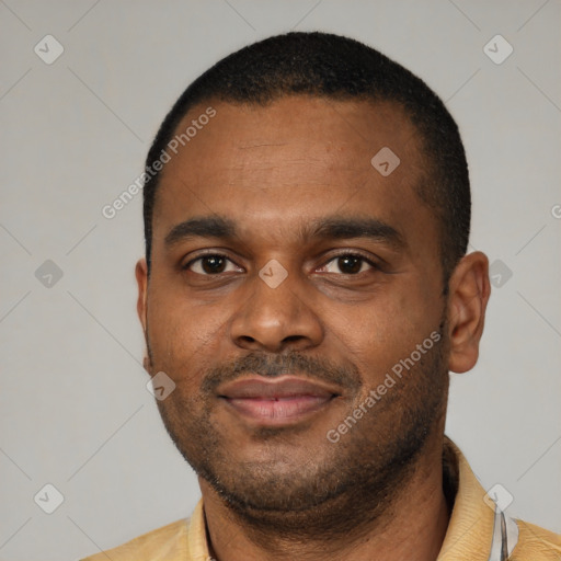 Neutral latino young-adult male with short  brown hair and brown eyes